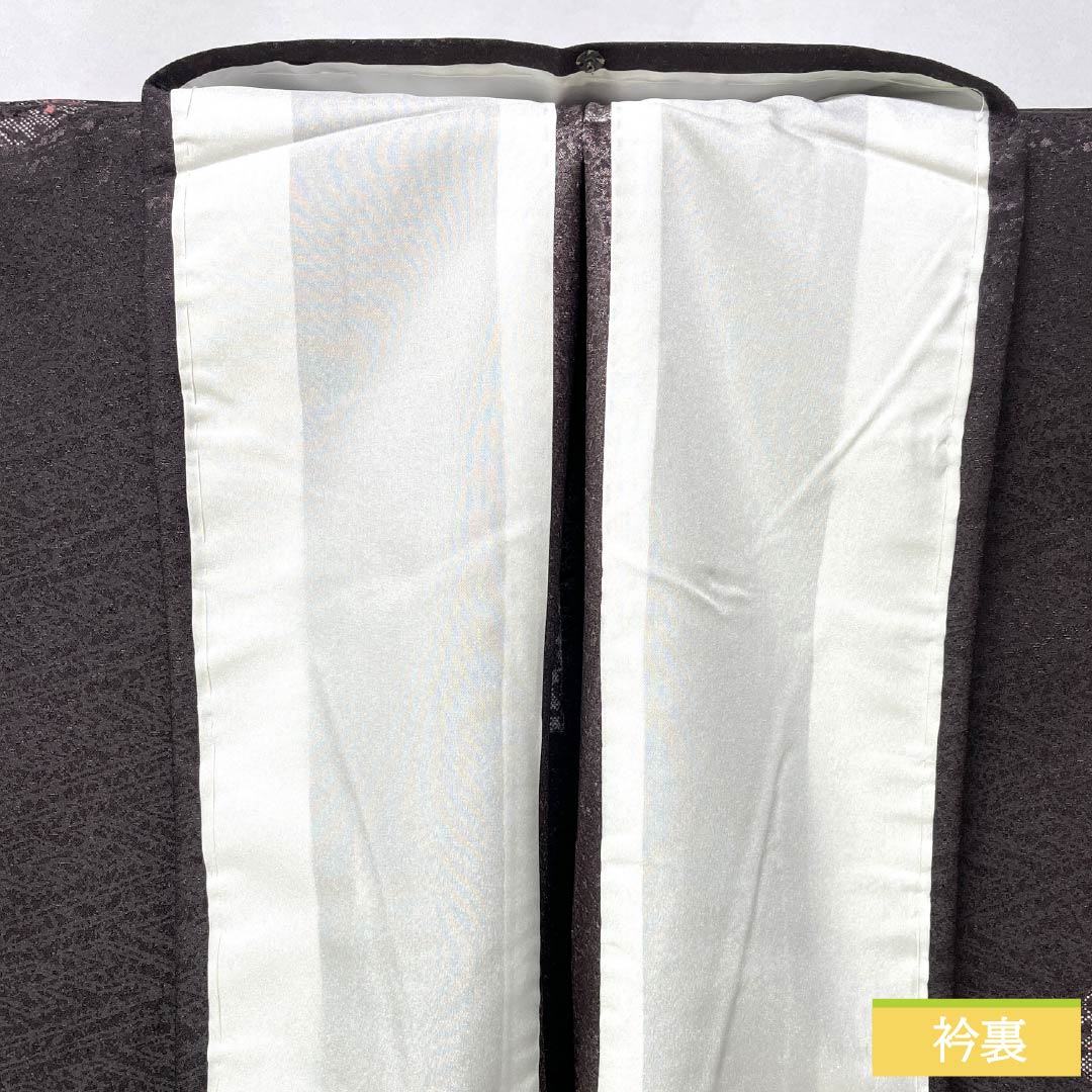 小紋 ポリエステル 身丈164.5cm 裄丈65.5cm 単衣 紫烏色（しうしょく） 雪輪 花びら 洗える着物 Sランク 紫系 1115006062420