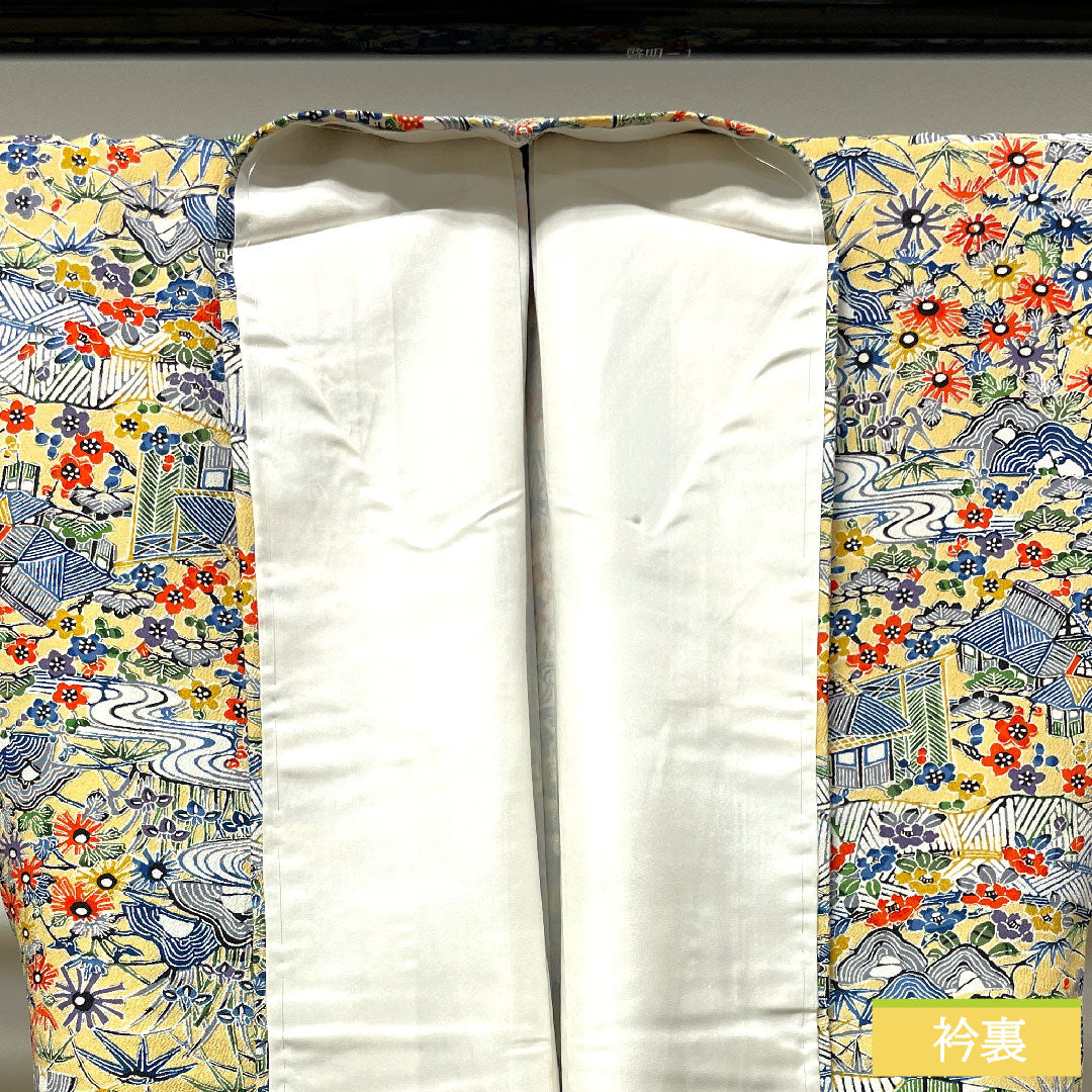 小紋 正絹 身丈158.5cm 裄丈62.5cm 袷  麹色 型染 茶屋辻 しつけ糸付き 未使用品  Sランク 黄系 1115003792323