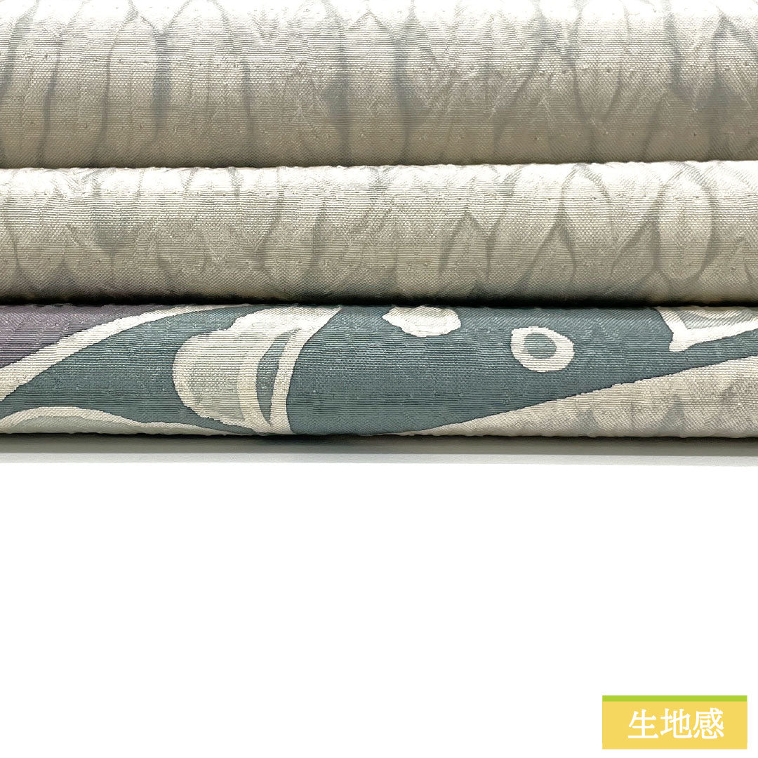 袋帯 正絹 Sランク 卯の花色（うのはないろ） 染め帯 竜巻絞り 抽象花 帯丈446cm ポイント柄 カジュアル グレー系 1123016632322