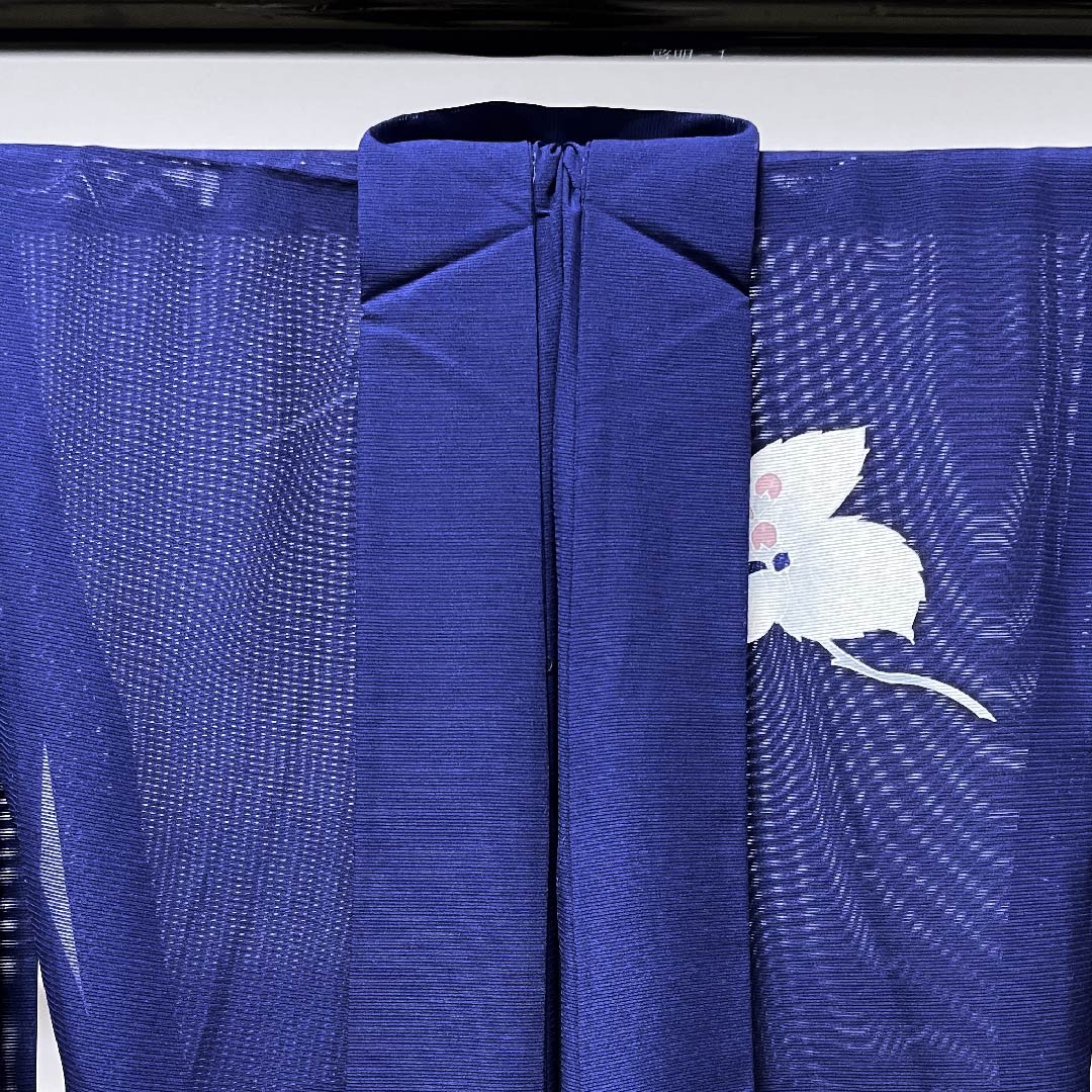 夏物 正絹 訪問着 身丈158cm 裄丈64cm 濃紺色（のうこんいろ）花模様 絽 Sランク 紺系 1132000122318