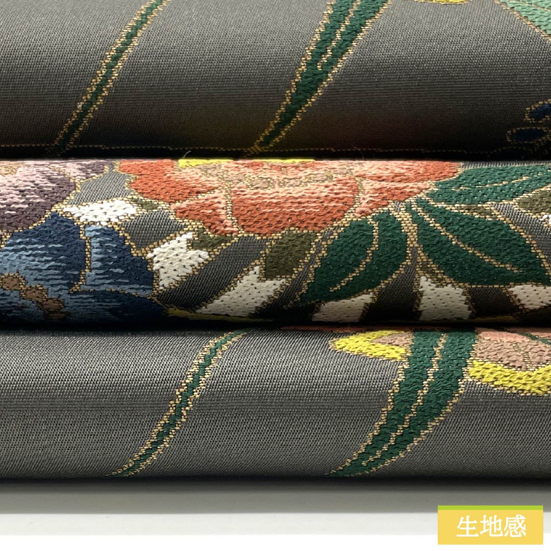 袋帯 正絹 鉄鼠色（てつねずいろ） 留袖用 振袖用 白綾苑大庭 葵 帯丈436cm Sランク 六通 フォーマル グレー系 1123013512322