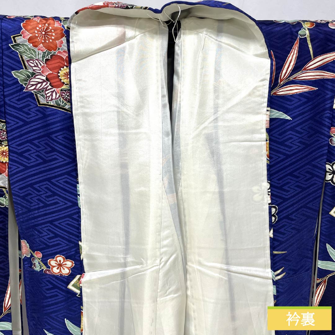 振袖 正絹 Sランク 身丈158cm 裄丈64.5cm 袷 京友禅 吉祥文様 鶴 橘 扇面 梅 青系 1113002662317