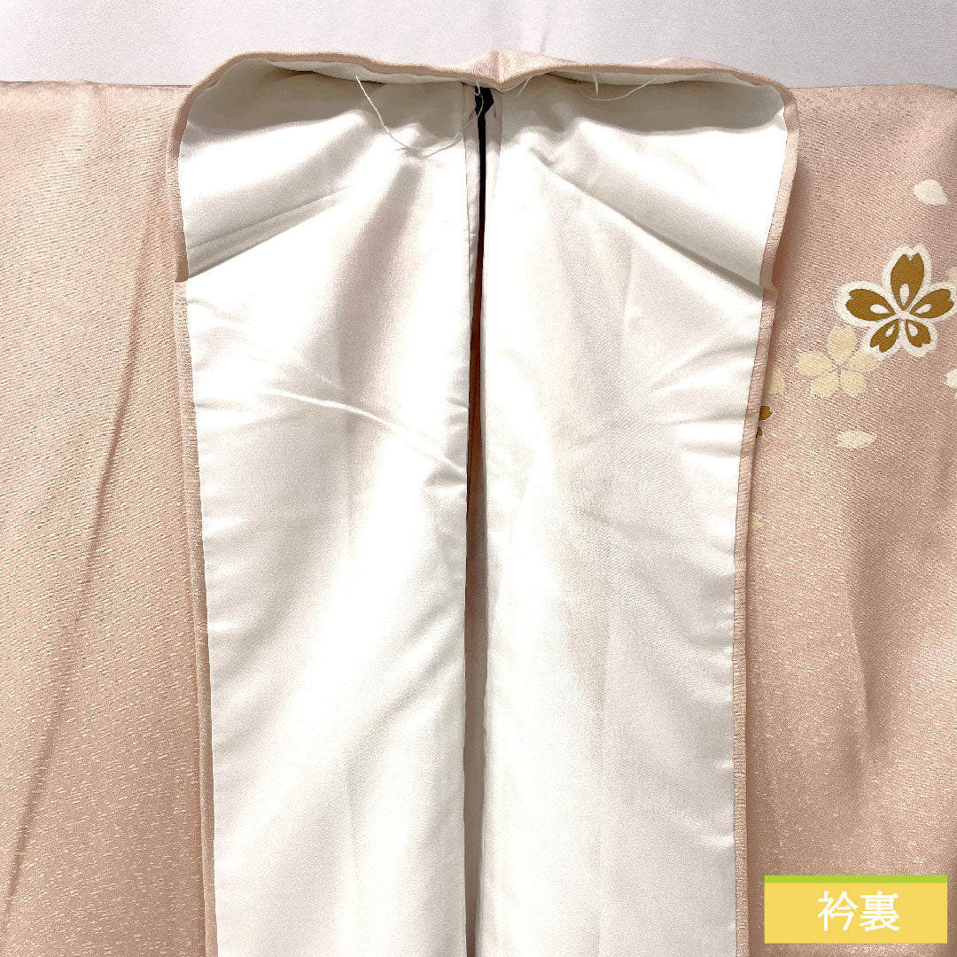 Homongi, pure silk, lined, length 162.5cm, sleeve length 67.5cm, modern colors, Kyo-Yuzen, snowflake, cherry blossom, A rank, pink, 1112005013413