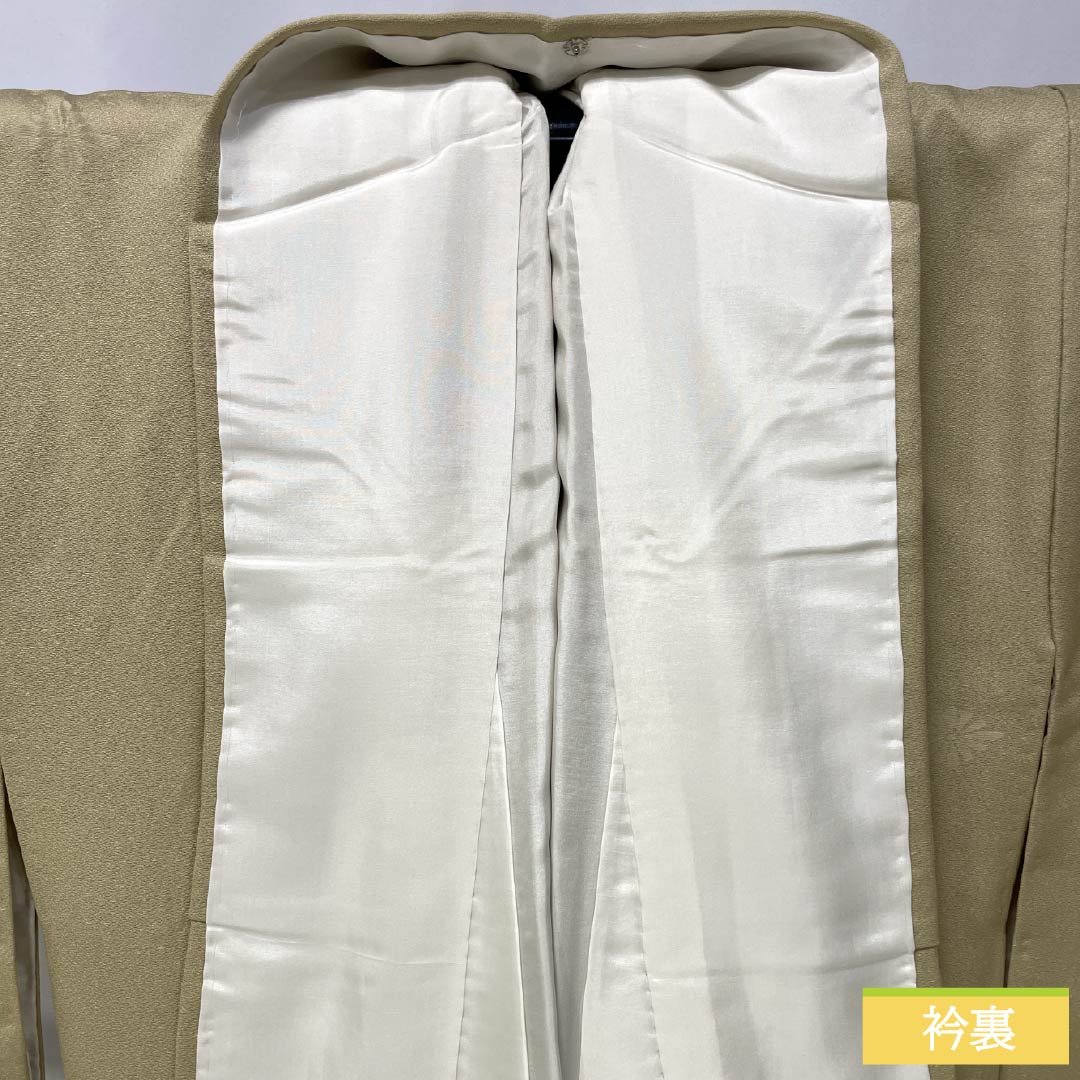 色無地 正絹 Aランク 身丈162cm 裄丈64cm 枯野色（かれのいろ） 綸子 菊 袷 ベージュ系 1114002253425