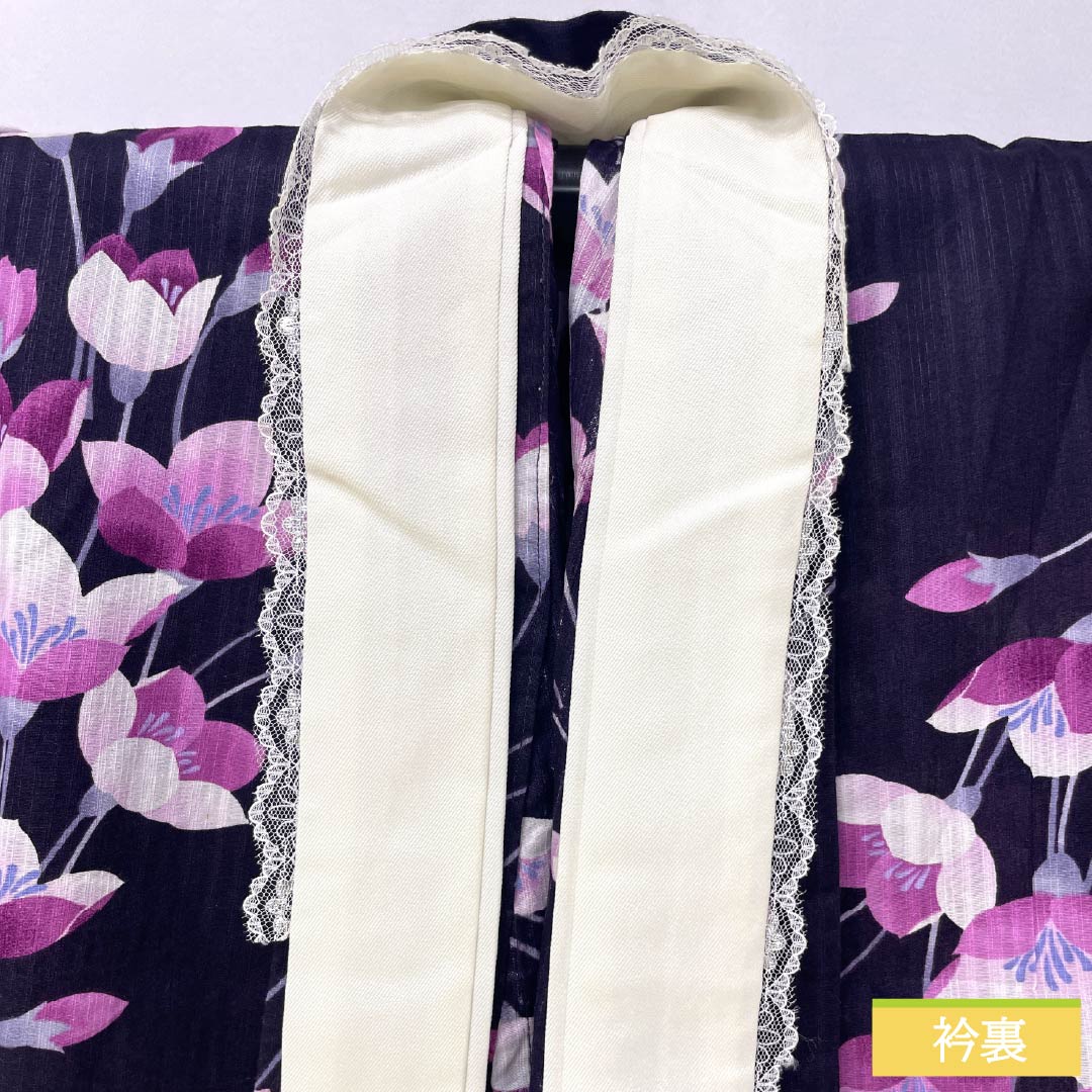 浴衣 木綿 身丈163cm 裄丈66.5cm Sランク 単衣 紫系 紫黒色（しこくしょく） 鉄線 1118005282420