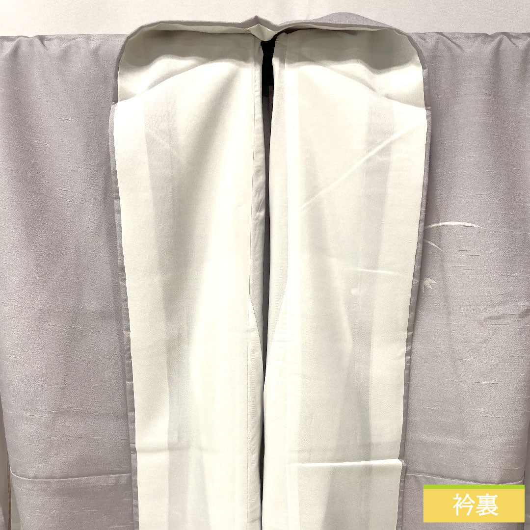 訪問着 ポリエステル 袷 身丈159cm 裄丈65.5cm 白藤色（しらふじいろ） 洗える着物 菊 桔梗 草花模様 しつけ糸付きSランク 紫系 1112005302320