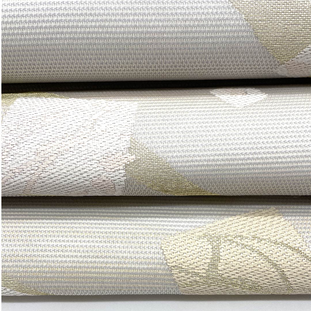 袋帯 白銅色（はくどういろ） 夏帯 四角 花びら 抽象模様 帯丈436cm 正絹 Aランク 六通 フォーマル グレー系 1123007313322