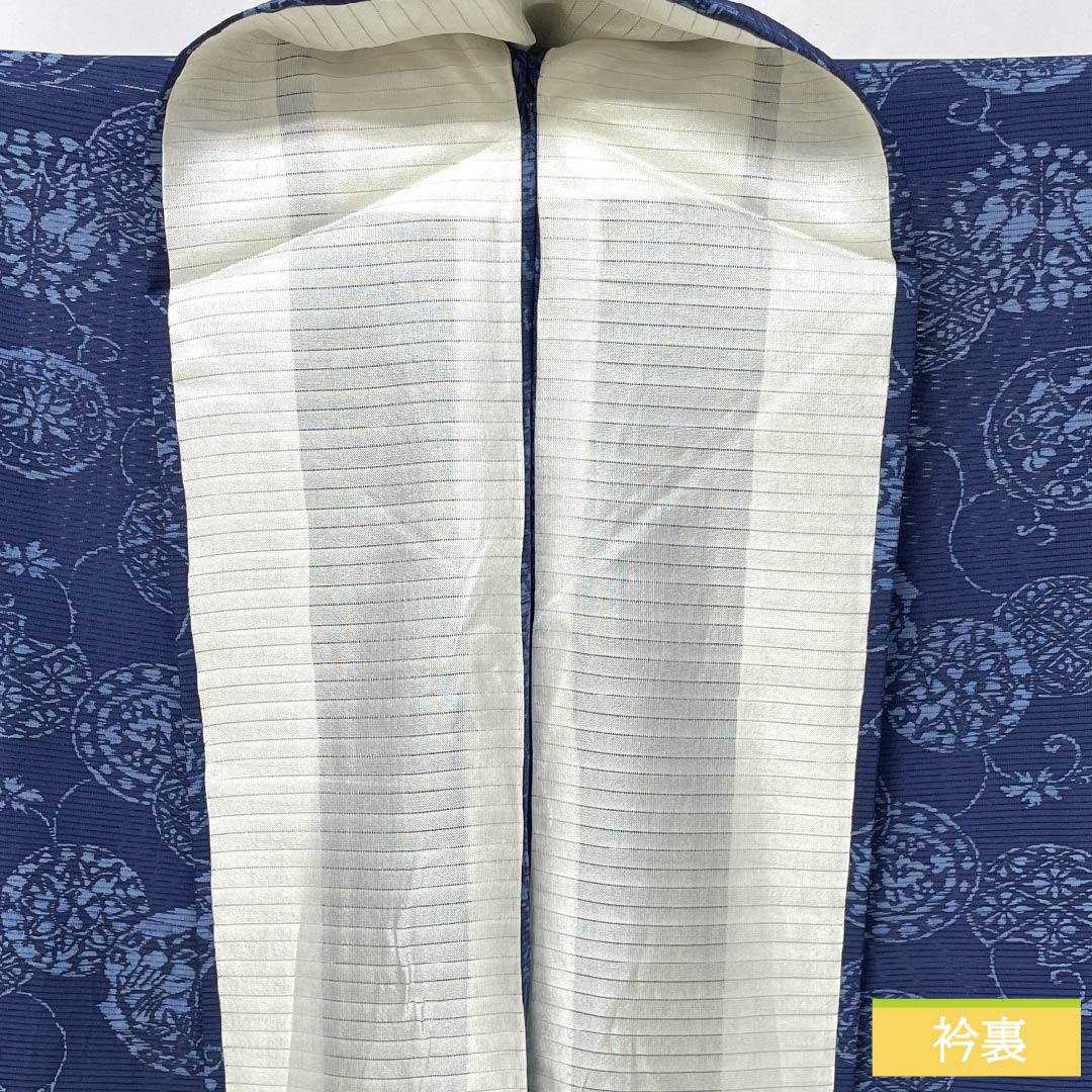 夏物 正絹 小紋 身丈163.5cm 裄丈63cm 紺色（こんいろ） 古典柄 型染 絽 Aランク 紺系 1132002713418