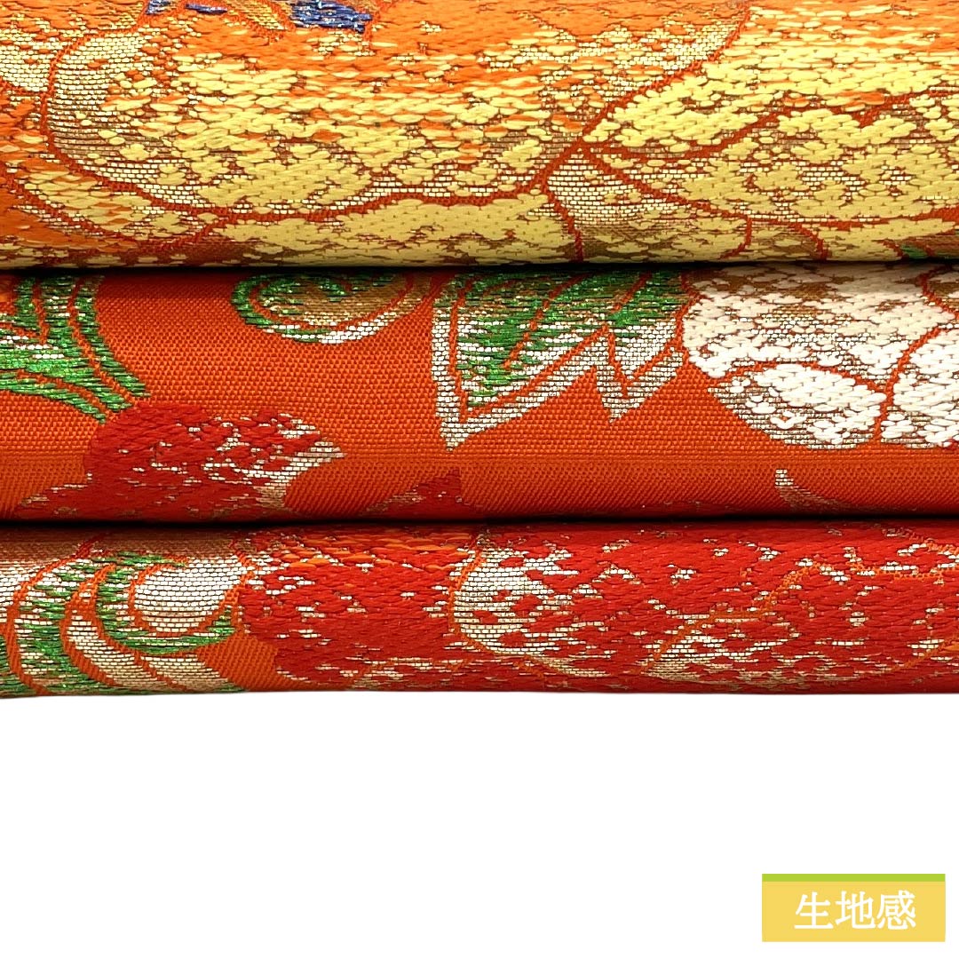 リサイクル着物】袋帯 正絹 Aランク 赤橙色（あかだいだいいろ