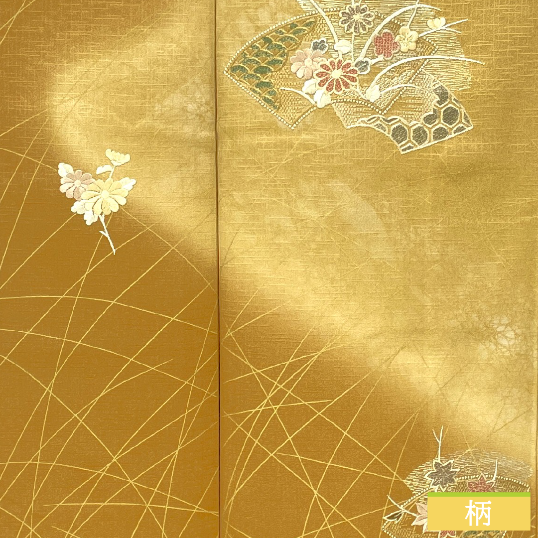 Homongi, pure silk, lined, length 150.5cm, sleeve length 62cm, pale withered leaf color, embroidered fan surface, floral pattern, S rank, brown, 1112004682114