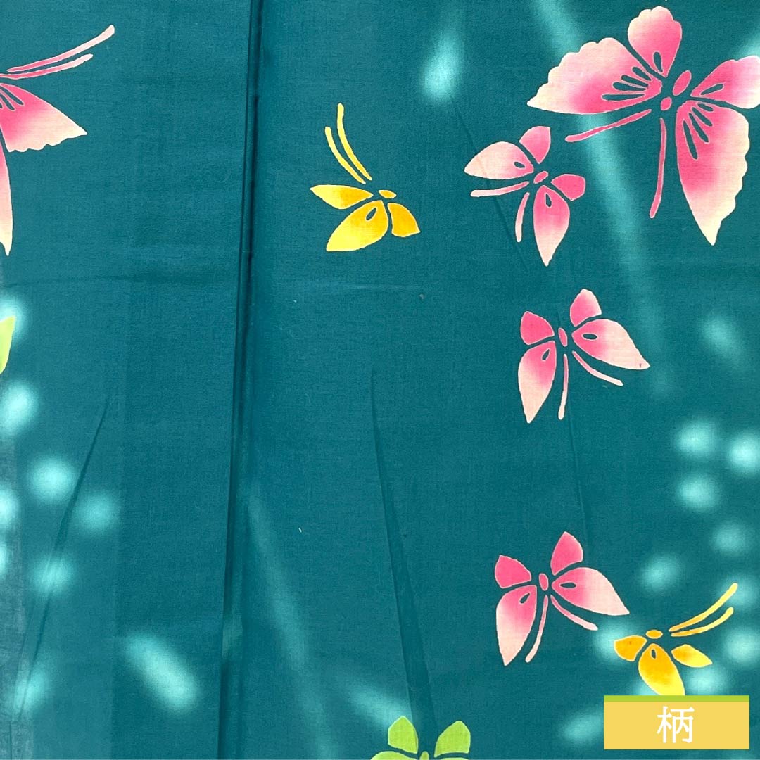 浴衣 木綿 身丈151.5cm 裄丈61.5cm Sランク 単衣 緑系 織色（おりいろ） 蝶 1118005862219