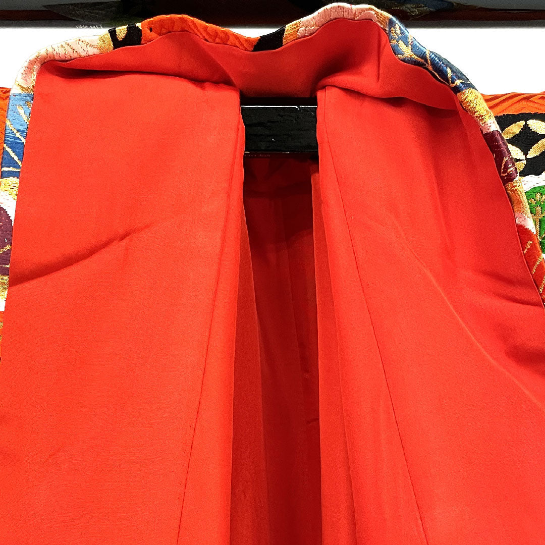色打掛 身丈186cm 紗綾形 鶴 松 正絹 Sランク 袷 赤系 1110000112812