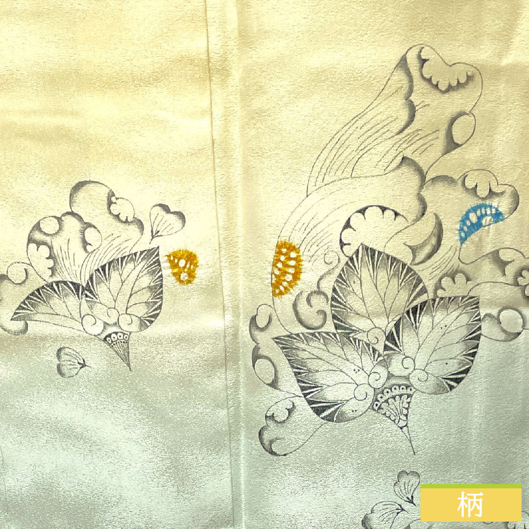 Homongi, pure silk, lined, length 171.5cm, sleeve length 72.5cm, lacquered color, Tsujigahana pattern, basting thread included, unused, S rank, cream color, 1112003452615