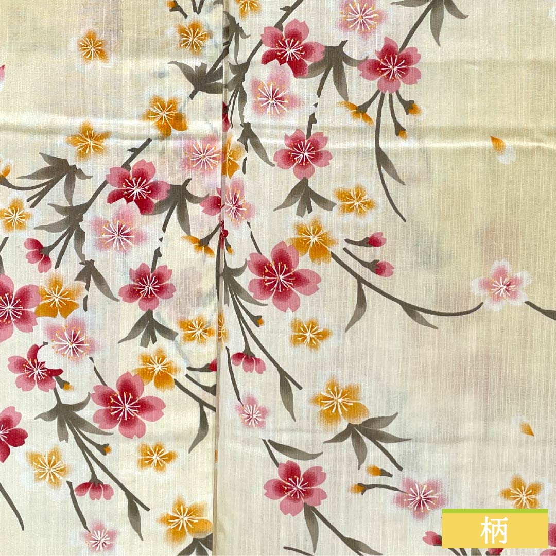浴衣 木綿 身丈160cm 裄丈66.5cm Aランク 単衣 クリーム系 東京白茶色（とうきょうしらちゃいろ） 桜 1118006033415