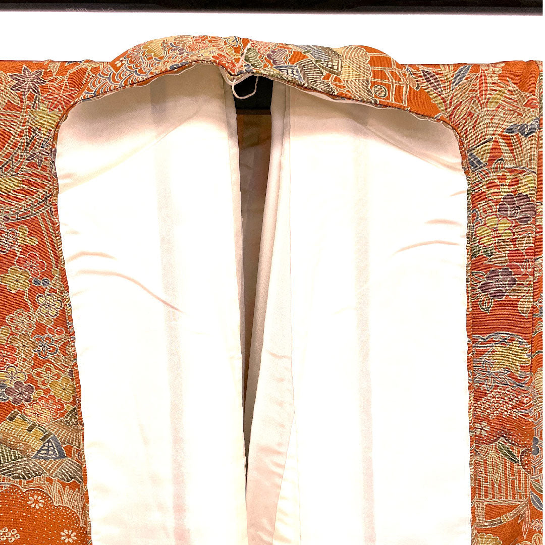 小紋 身丈163.5cm 裄丈67cm 袷  茶屋辻模様  正絹 Sランク 朱系 1115001642416