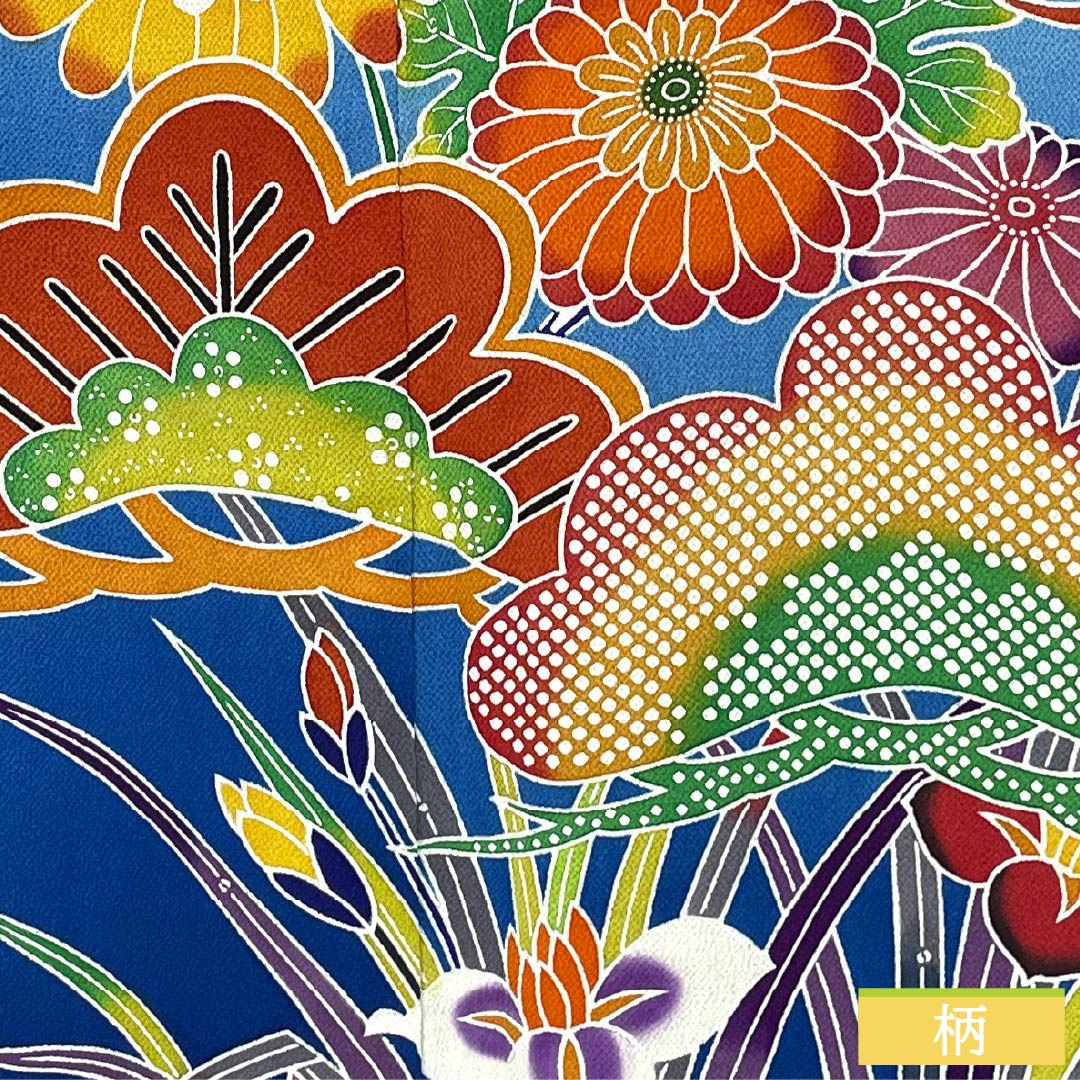 振袖 正絹 Aランク 身丈166.5cm 裄丈64.5cm 袷 水色（みずいろ） 京紅型 ちりめん地 吉祥文様 梅 松 水色系 1113002543524