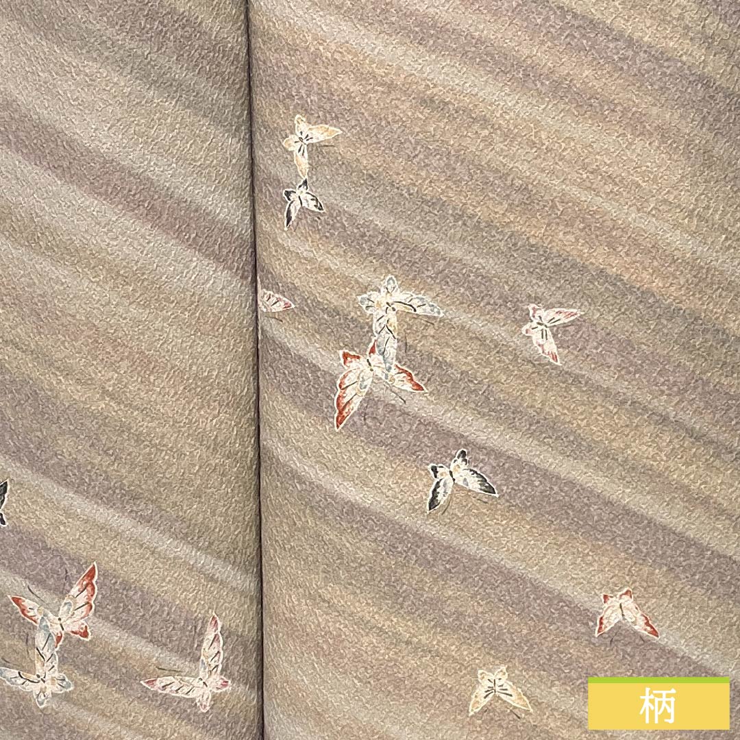 小紋 ポリエステル 身丈157cm 裄丈64.5cm 袷 ボカシ染 洗える着物 蝶 Aランク グラデーション系 1115005033399