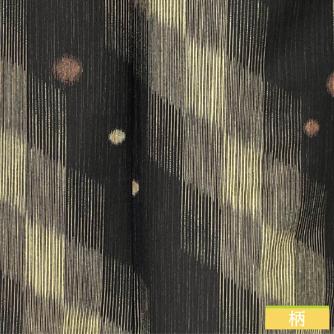 小紋 ポリエステル 身丈166.5cm 裄丈69cm 袷 網代 水玉 洗える着物 Sランク 黒系 1115005862510