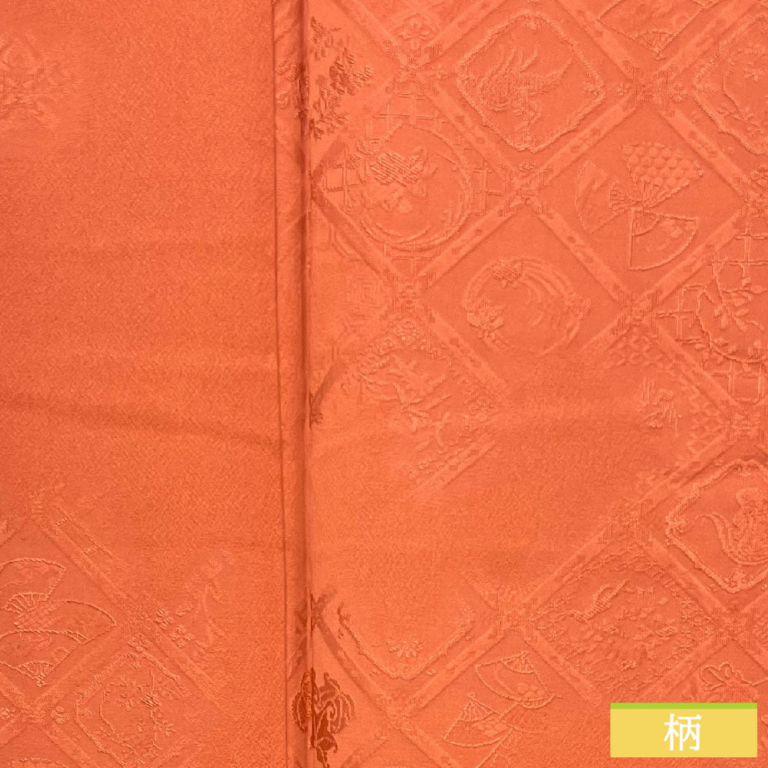 色無地 正絹 身丈160cm 裄丈66cm 中紅色（なかべにいろ） 一つ紋 中陰桔梗 袷 Aランク 朱系 1114001343416