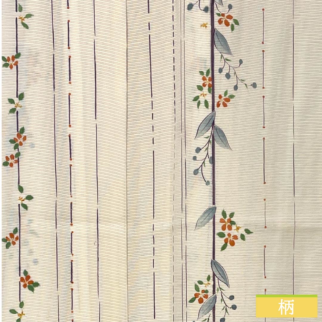 夏物 正絹 小紋 身丈153cm 裄丈62cm 生成り色（きなりいろ） 京友禅 縞 小花 絽 Aランク クリーム系 1132002053215