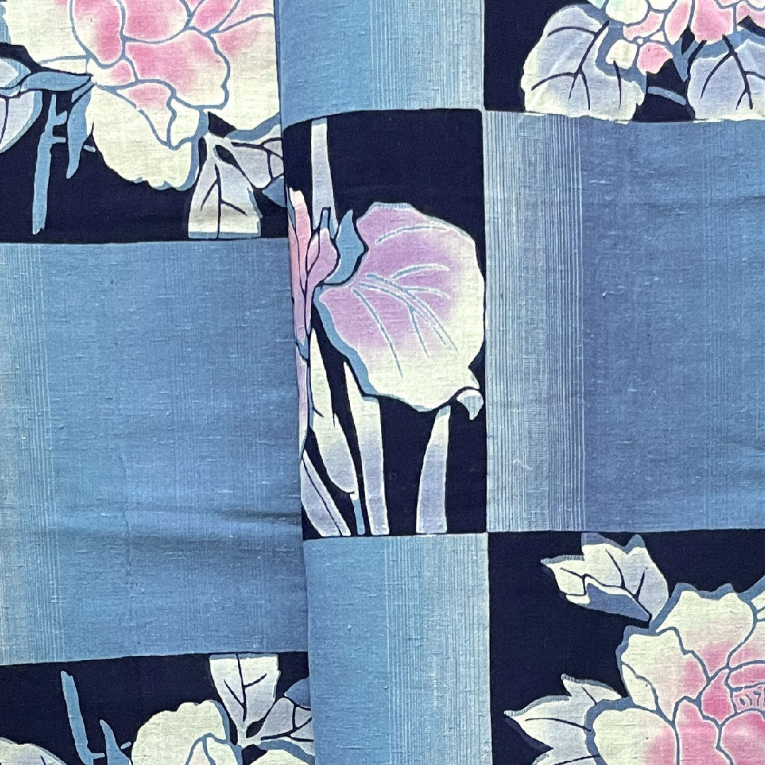浴衣 市松 紫陽花 葡萄 木綿 Sランク 単衣 身丈153cm 裄丈65cm グラデーション系 1118003052299