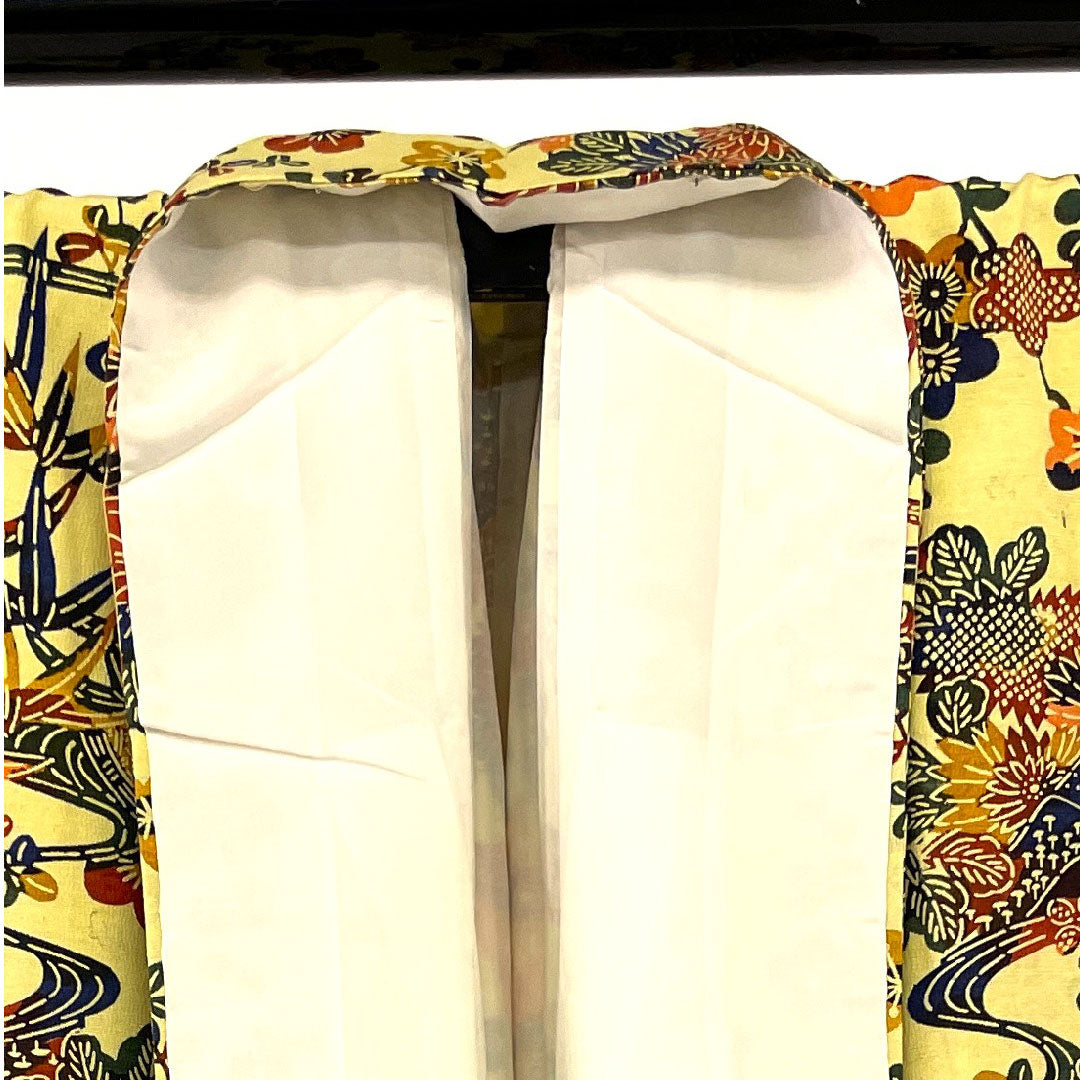 小紋 身丈158cm 裄丈65cm 袷  型染 紬地  正絹 Sランク 黄系 1115000502323