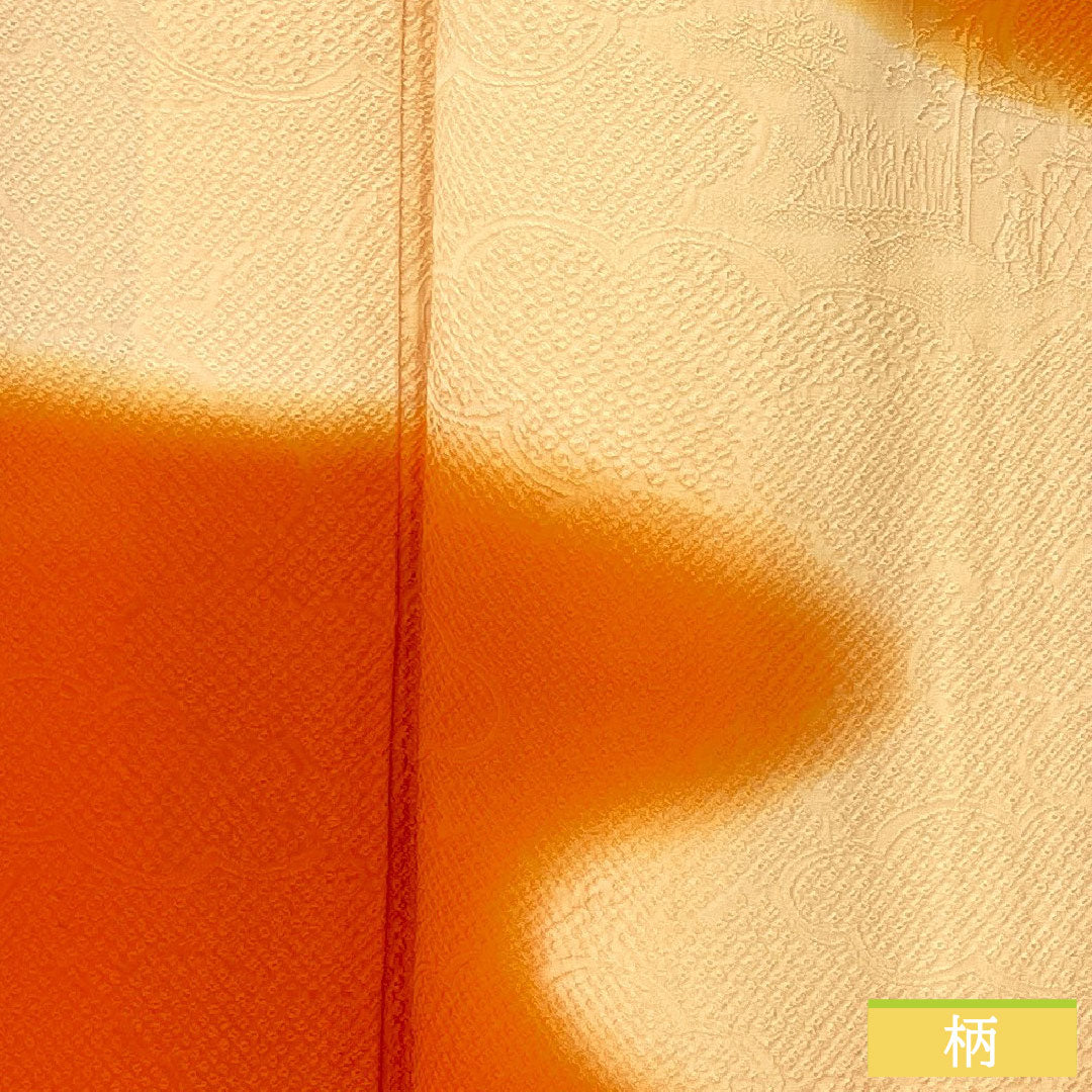 Plain color, pure silk, length 164cm, sleeve length 64.5cm, vermilion color, blurred pattern, lined, S rank, orange, 1114001562426