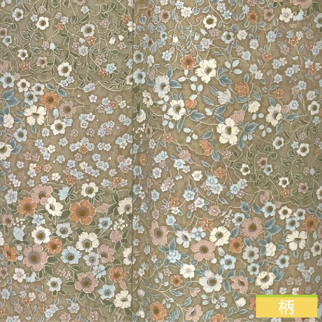 Komon (small pattern) polyester kimono, S rank, length 154cm, sleeve length 63cm, lined, Kouiro (scented color) stencil dyed floral pattern, washable, beige, 1115006532225