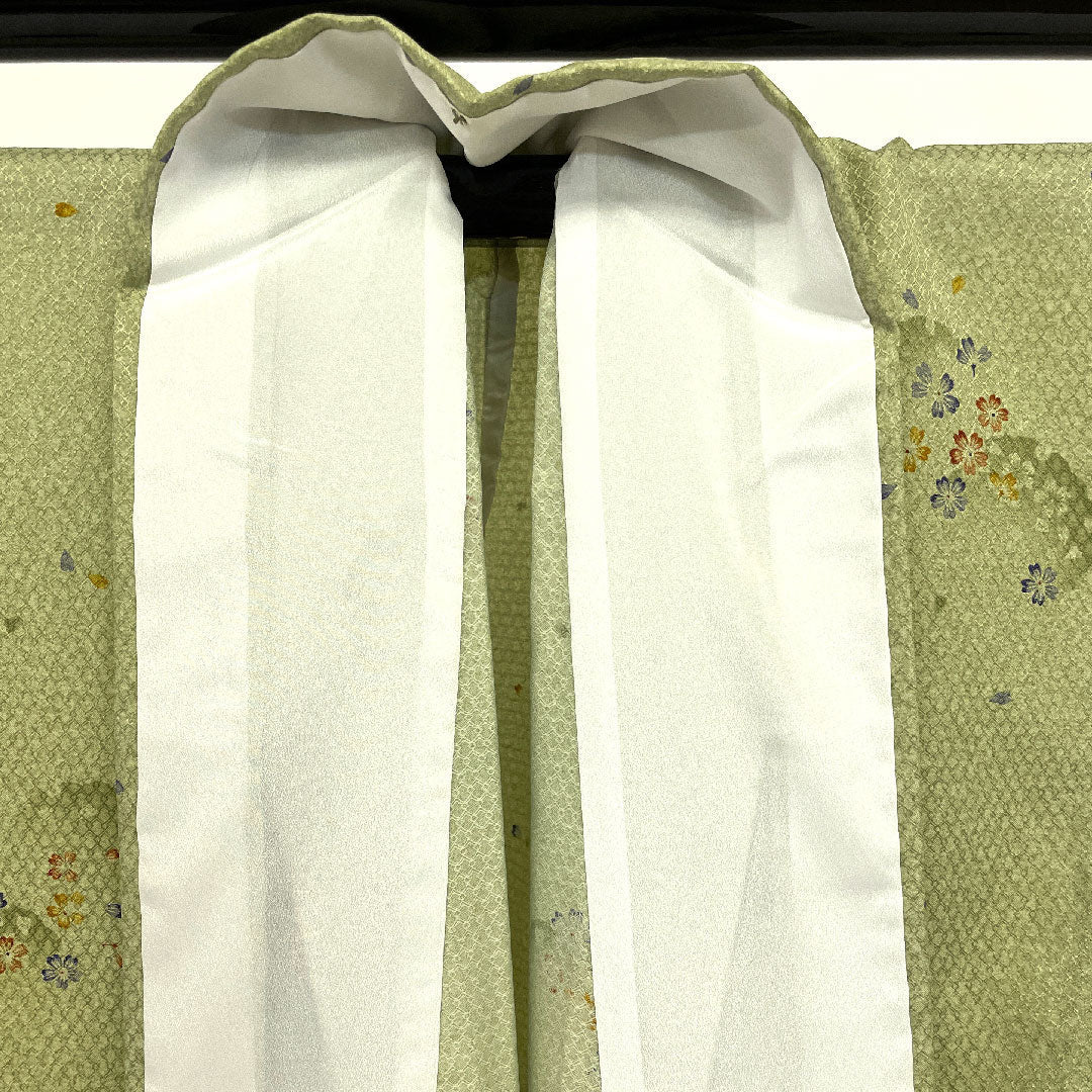 Small pattern, Length 166.5cm, Sleeve length 69cm, Single layer, Cherry blossom, Snowflake, Washable kimono, Polyester, S rank, Green, 1115000792419