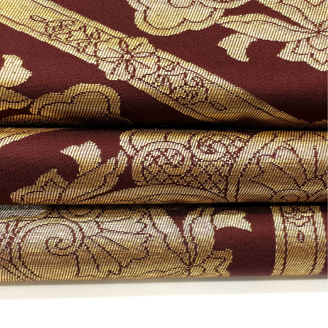 袋帯 紅海老茶色（べにえびちゃいろ） 宝相華 亀甲 帯丈416cm 正絹 Aランク 六通 フォーマル 茶系 1123002883314