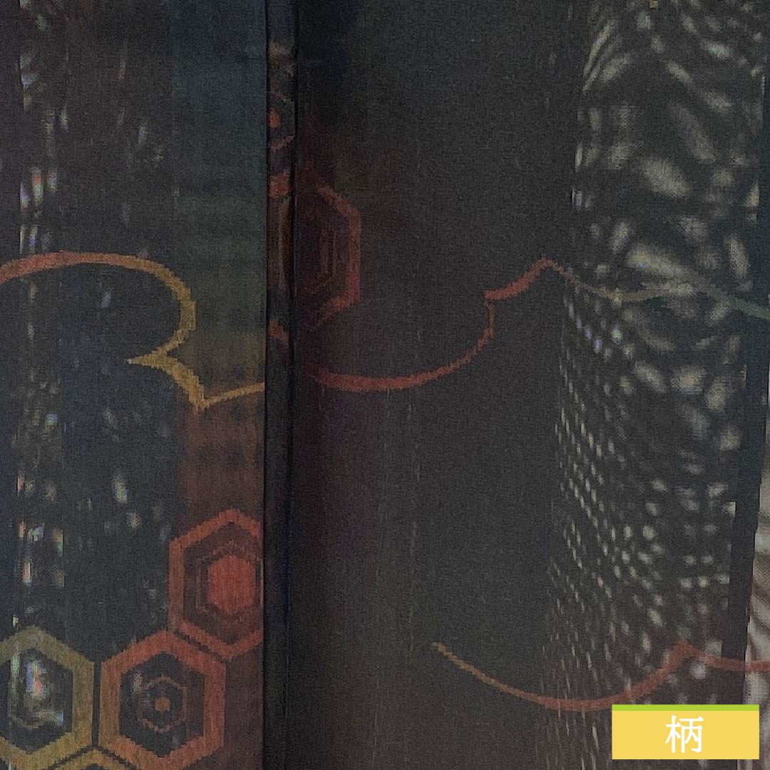 Summer pure silk komon length 163cm sleeve length 65cm tortoiseshell pattern cloud pattern gauze S rank black 1132002002410