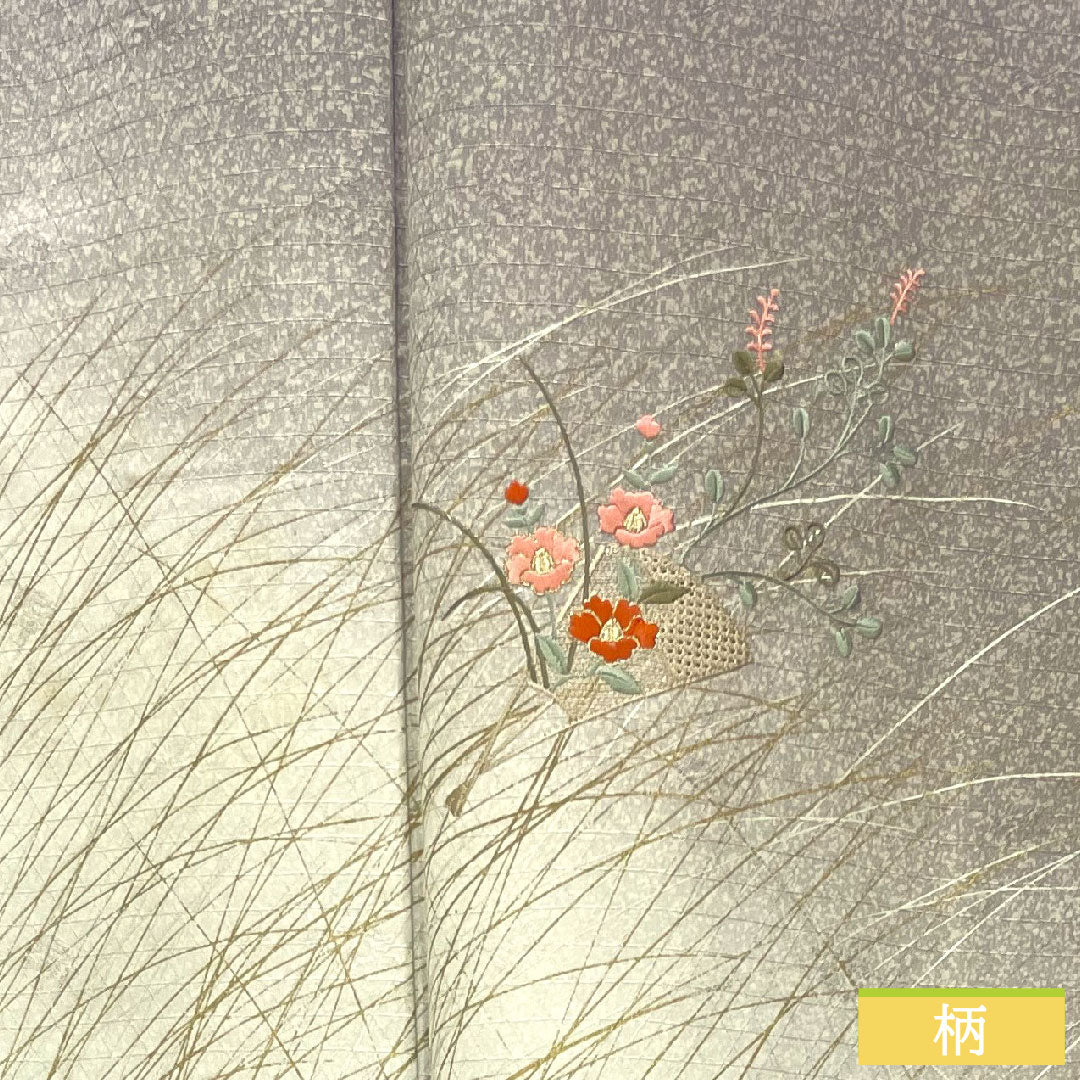 Homongi, pure silk, lined, length 161cm, sleeve length 65cm, dull purple, embroidery, A rank, gray, 1112003703422