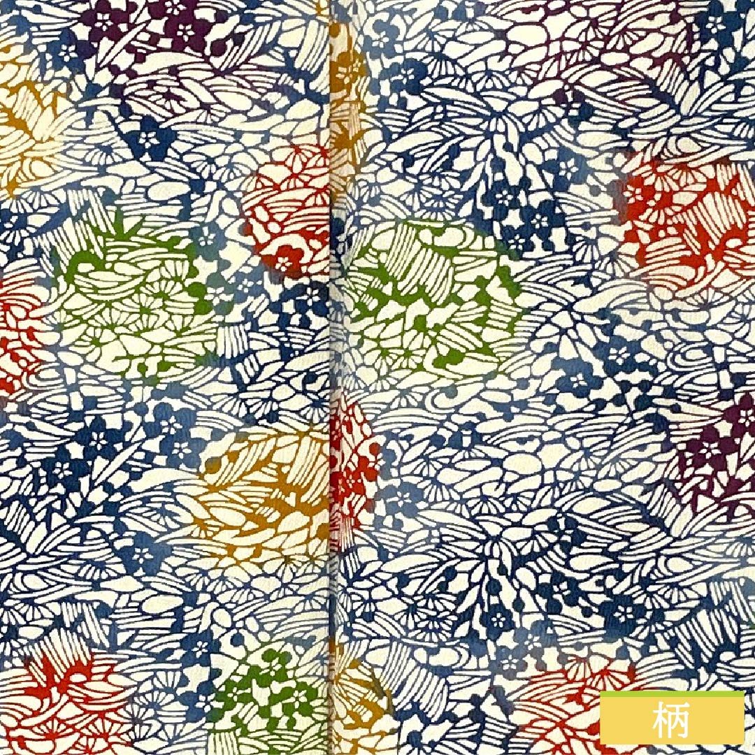 小紋 正絹 身丈147cm 裄丈64cm 袷 生成り色（きなりいろ） 型染 抽象模様 しつけ糸付き Aランク 白系 1115006123111