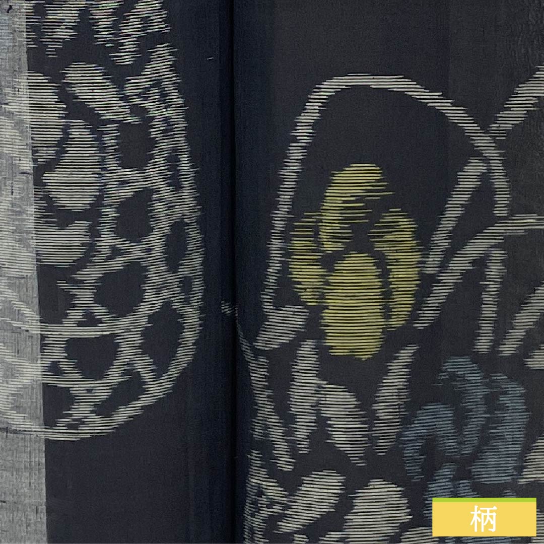 Summer Silk Tsumugi Kimono, Length 152cm, Sleeve Length 69.5cm, Flower Basket, Gauze, S Rank, Black, 1132002842210