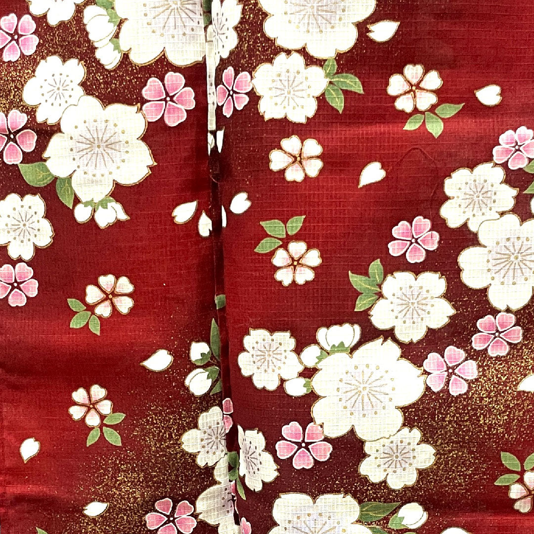 浴衣 深緋色 桜 木綿 Sランク 単衣 身丈165.5cm 裄丈68.5cm 赤系 1118003582512