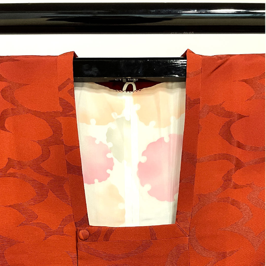 道行コート 身丈95cm 裄丈68.5cm 猩々茶色  ボカシ模様 正絹 Sランク 袷 朱系 1117000402916