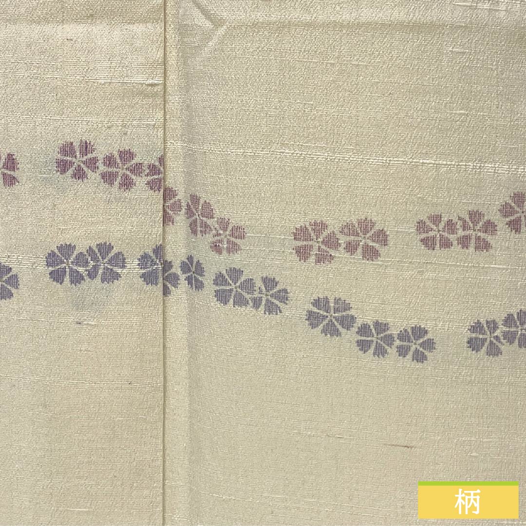 小紋 正絹 Aランク 身丈154.5cm 裄丈63.5cm 袷 薄卵色（うすたまごいろ） 花 紬地 パールトーン加工 クリーム系 1115006913215