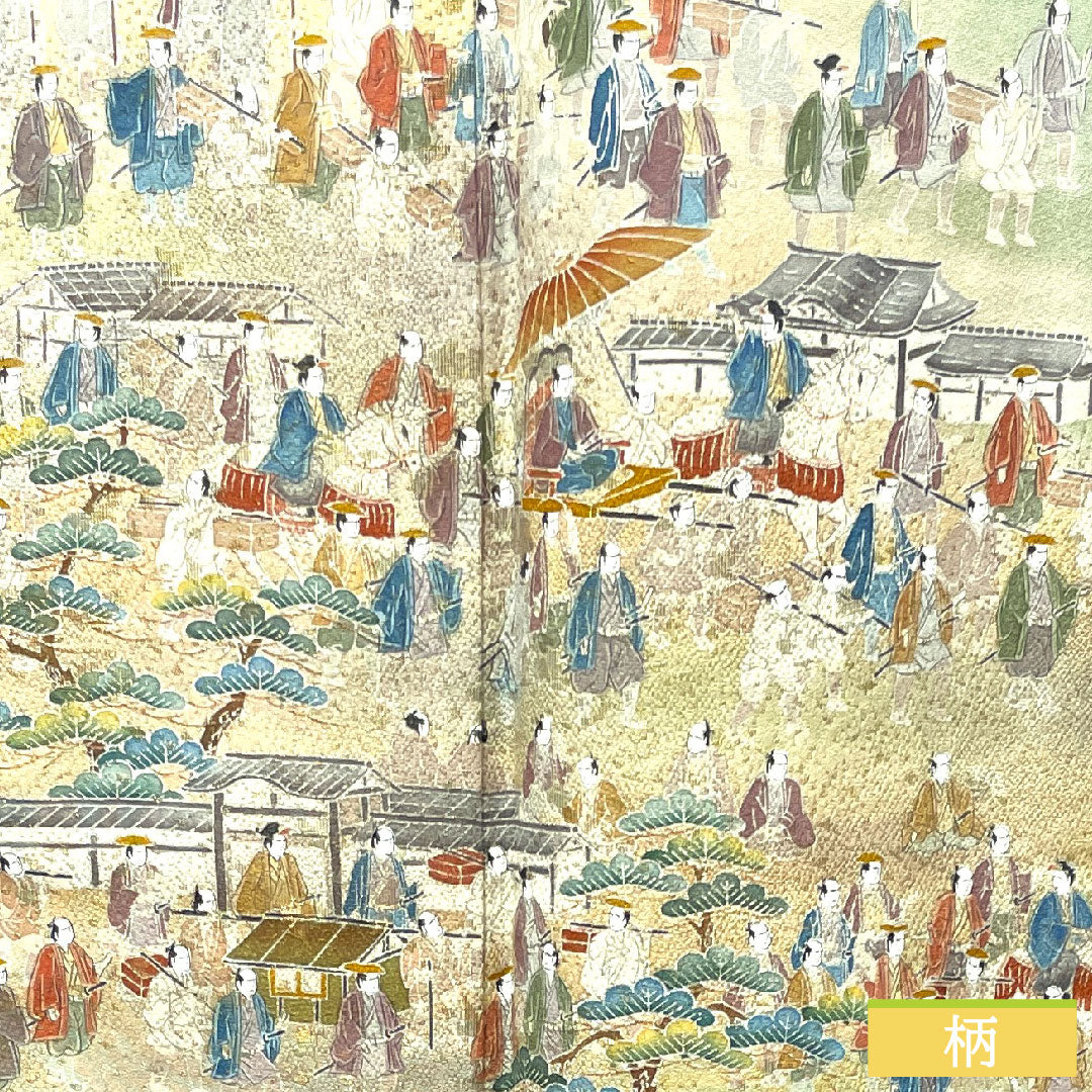 Colored Tomesode, pure silk, length 165cm, sleeve length 64.5cm, lined, ura-hairo (back leaf color), Kyo-Yuzen, Daimyo procession, plum blossom, one crest, with basting thread, unused, S rank, one crest, green, 1111001202519