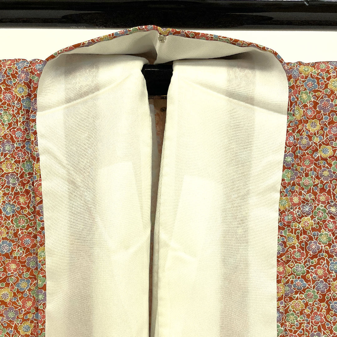 小紋 身丈156.5cm 裄丈61cm 袷  梅模様  ポリ Sランク 茶系 1115000832314