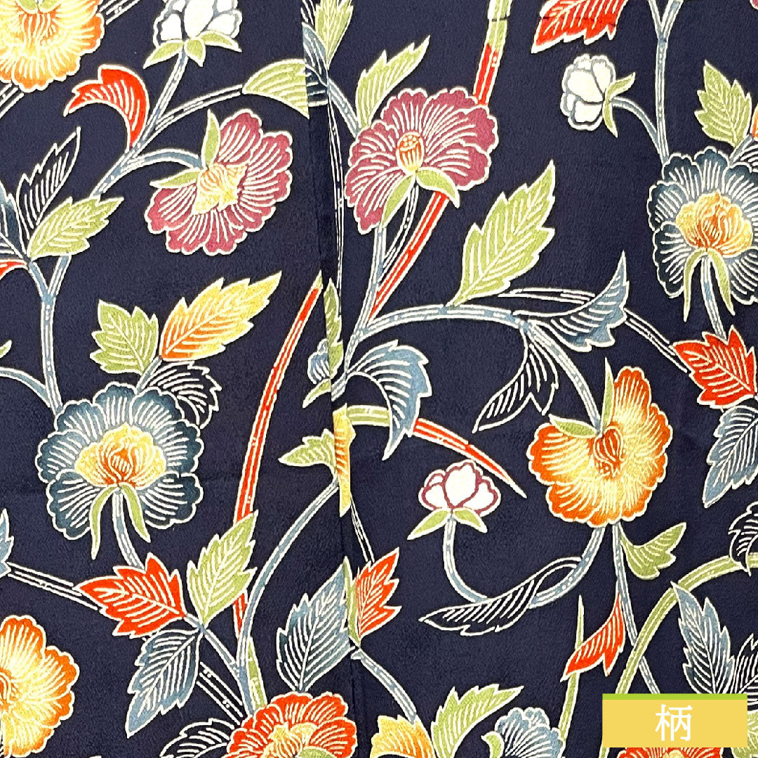 小紋 正絹 身丈155cm 裄丈62.5cm 袷  紺桔梗色 京紅型 草花模様  Bランク 紺系 1115003784318