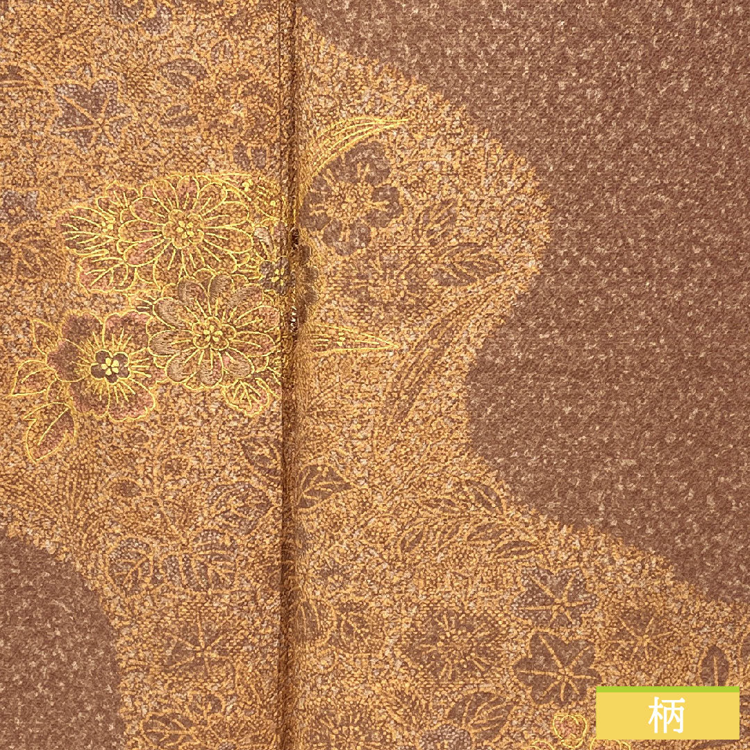 訪問着 正絹 袷 身丈153cm 裄丈63cm 小豆鼠色（あずきねずいろ） 草花模様 部分刺繡 Sランク 茶系 1112005752214