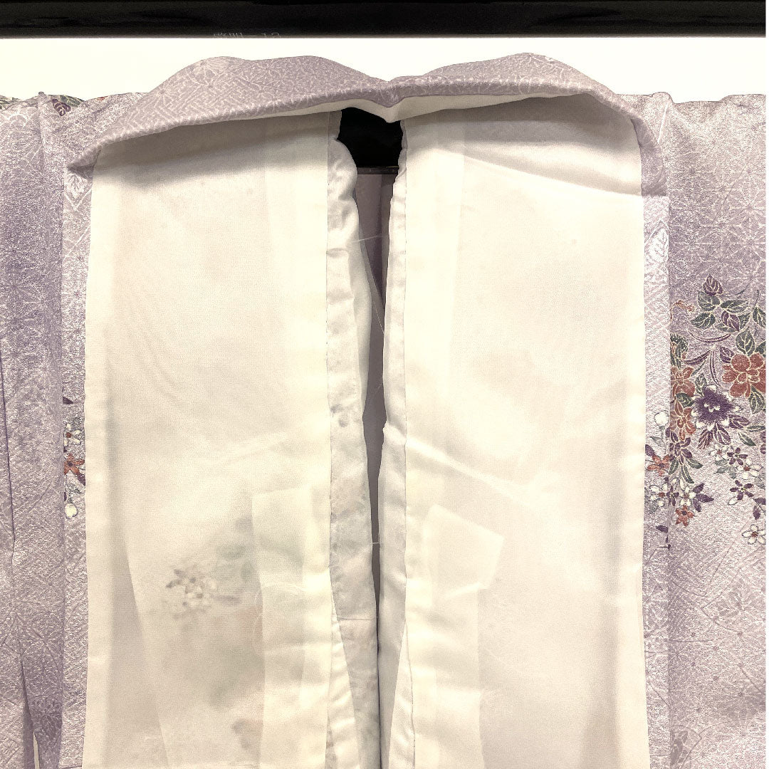 小紋 身丈158cm 裄丈65cm 袷  古典柄 洗える着物  ポリ Aランク 紫系 1115000983320