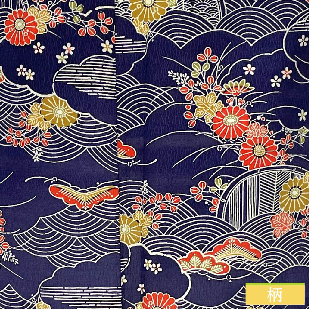 小紋 正絹 身丈157cm 裄丈63cm 袷 型染 青海波 松 花 Sランク 紺系 1115005902318