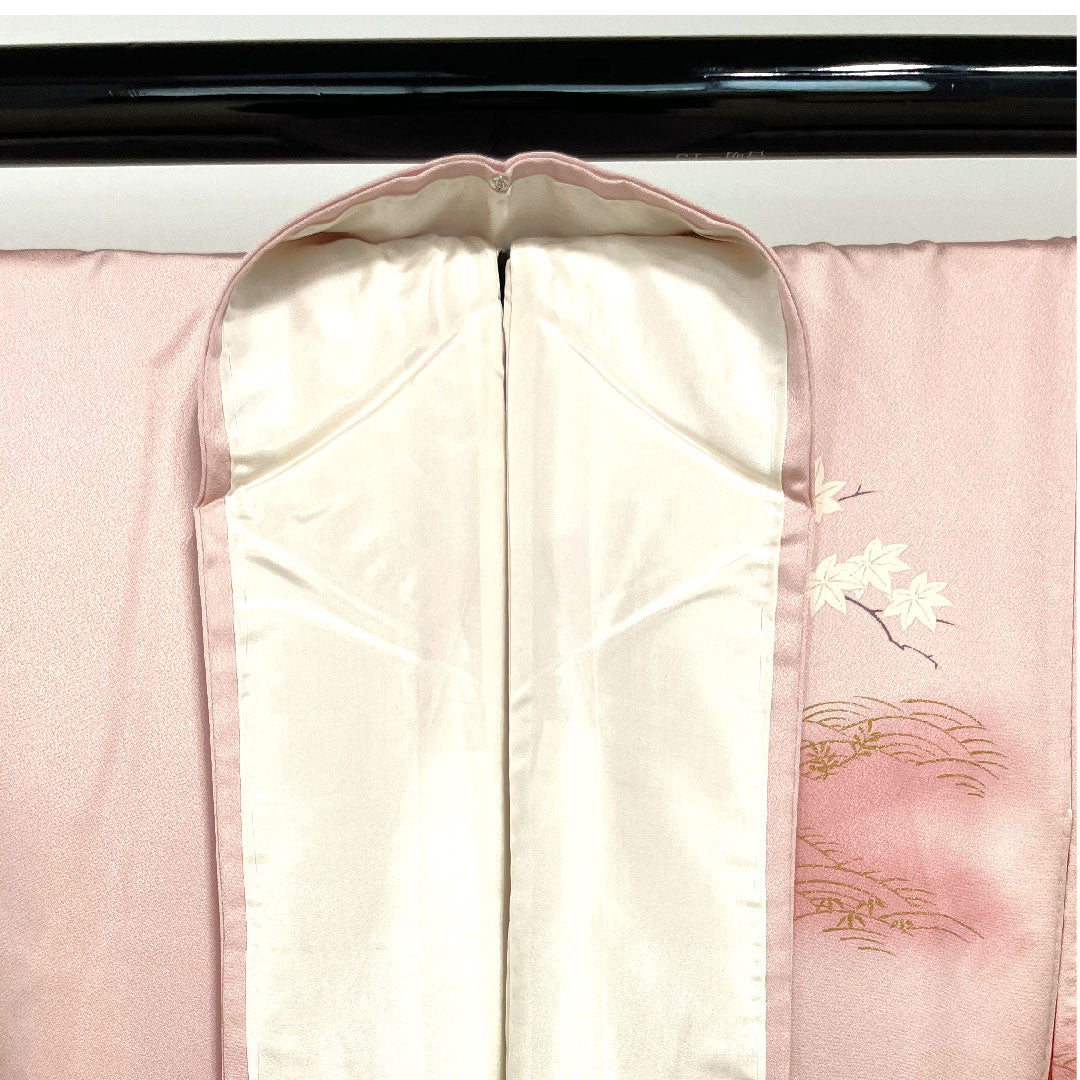 訪問着 袷 身丈150cm 裄丈61cm 練色 京友禅 橘 正絹 Bランク ピンク系 1112001634113