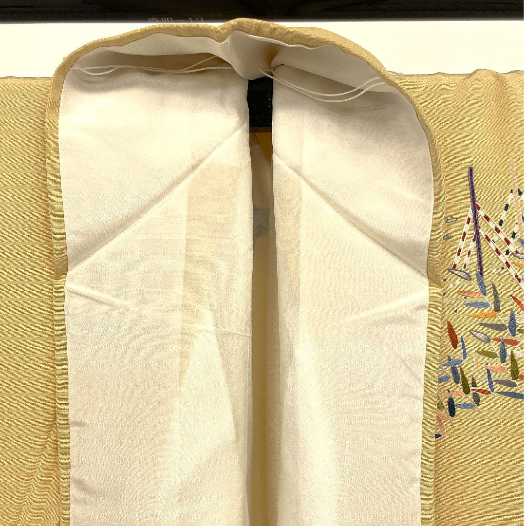 訪問着 袷 身丈156.5cm 裄丈65cm 刺繡 鶴 松 正絹 Sランク クリーム系 1112000932315