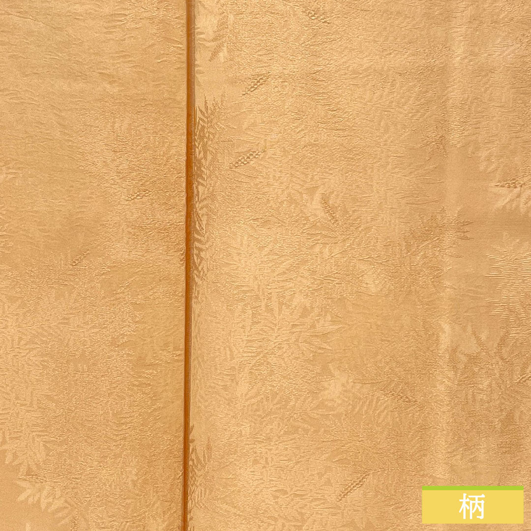 色無地 正絹 身丈156cm 裄丈63.5cm 肌色（はだいろ） 綸子 一つ紋 陰揚羽蝶 袷 Sランク 橙系 1114001902326