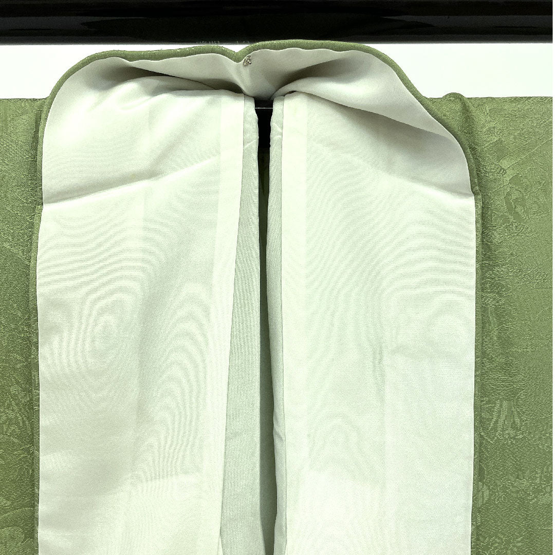 色無地 寿光織 時代人物風景模様 剣片喰  身丈164cm 裄丈66cm 袷  正絹 Sランク 緑系 1114000292319