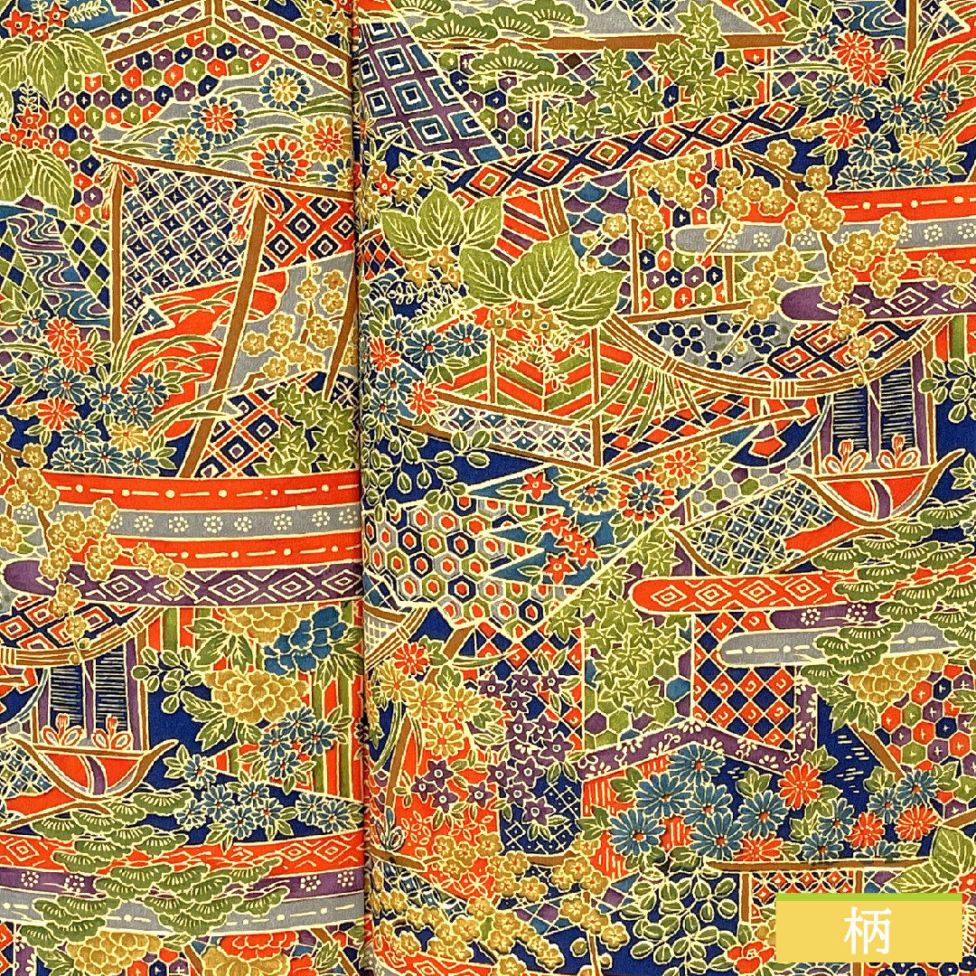 小紋 ポリエステル 身丈160cm 裄丈63.5cm 袷 紺藍色（こんあいいろ） 洗える着物 吉祥文様 Sランク 紺系 1115004612418