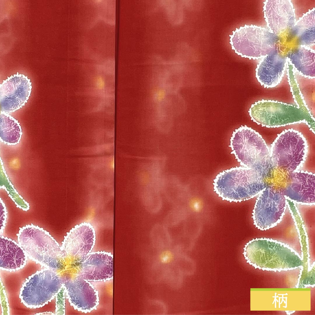 Yukata (Cotton) Length: 165cm, Sleeve Length: 69cm, Rank A, Single Layer, Vermilion, Crimson Silk (Momioiro) with Floral Pattern, Hiromichi Nakano, Product Number: 1118006133516