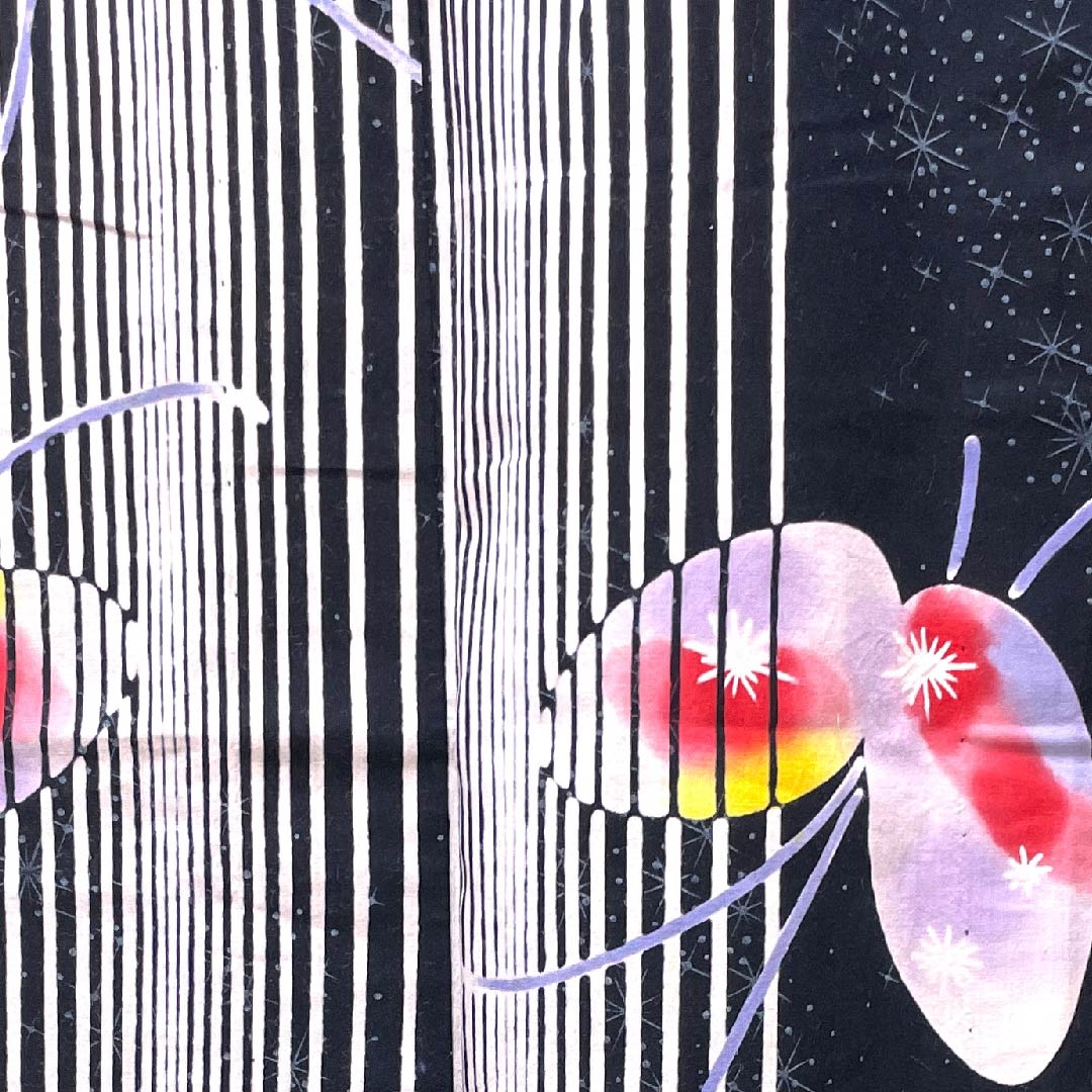 Yukata Black Butterfly Vertical Stripes Stars Cotton S Rank Single Layer Length 148.5cm Sleeve Length 61.5cm Black 1118004322110